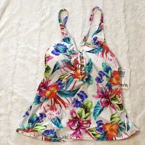NWT Athena Tropical Cross Back Spaghetti Strap Tankini Swim Top - Size 16